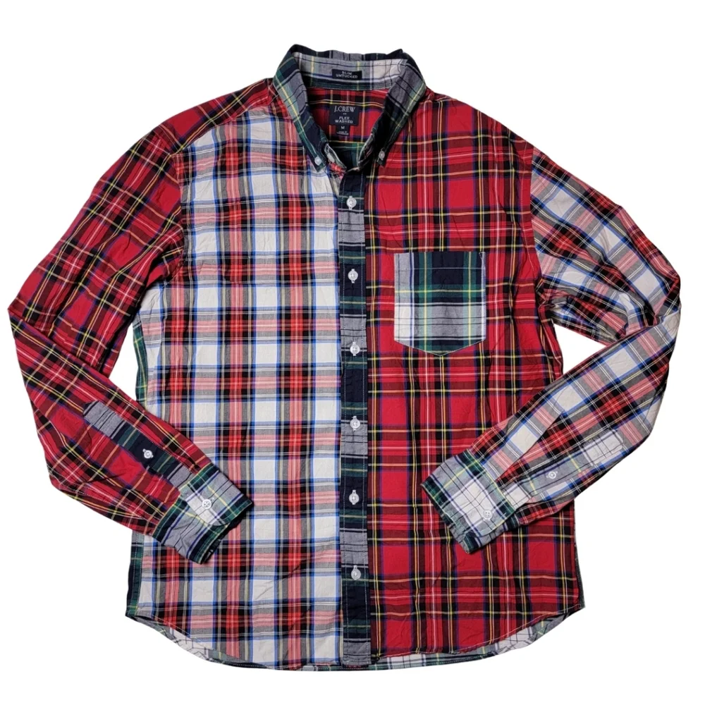 J. Crew Holiday Mixed-Tartan Plaid Slim Untucked Button Down